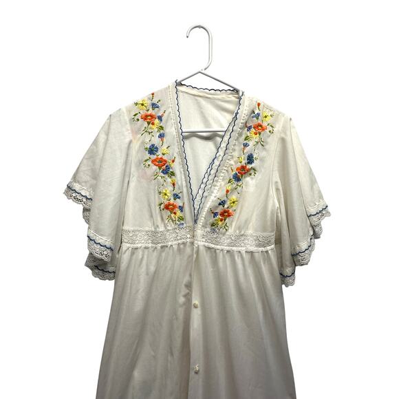 Vintage Gilead White Embroidered Nightgown & Robe Set Medium Cottagecore Lace - Picture 4 of 16